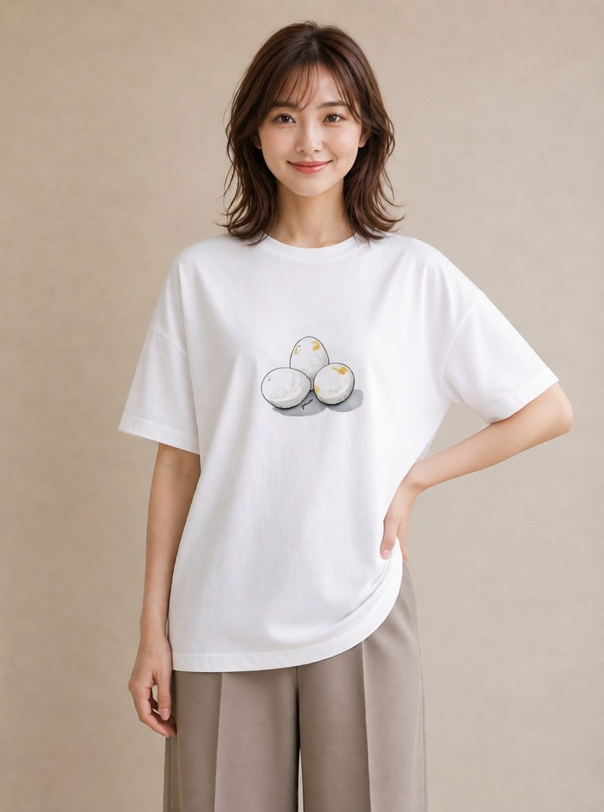 デザインTシャツ レディース 目玉焼き 食べ物 フード イラスト カジュアル 部屋着 女性向けギフト 白T YMAZO
