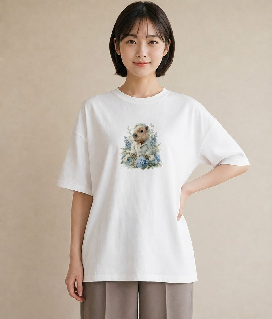 デザインTシャツ レディース ジャンガリアンハムスター ペット 動物 イラスト ガーリー 在宅 公園 白T YMAZO
