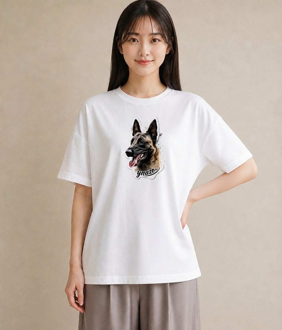 デザインTシャツ レディース ジャーマンシェパード 犬 いぬ イラスト カジュアル ギフト 母の日 白T YMAZO