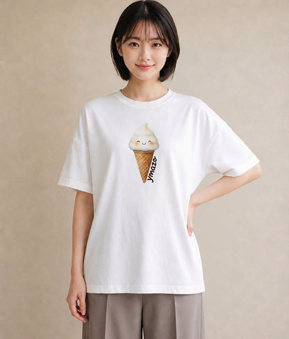 半袖Tシャツ レディース パフェ 食べ物 フード イラスト フェミニン 散歩 お出かけ 白T YMAZO