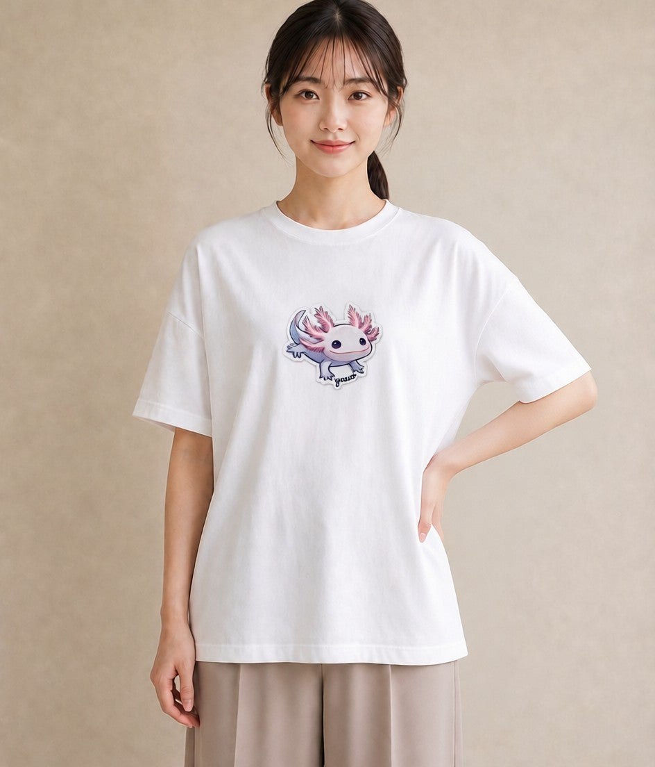 プリントTシャツ レディース ウーパールーパー ペット 動物 イラスト 普段使い 母娘コーデ 自分用 白T YMAZO