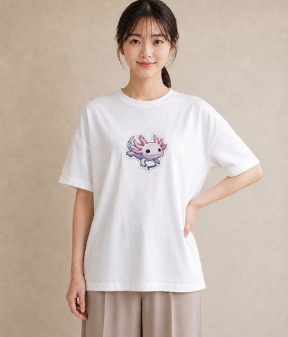 プリントTシャツ レディース ウーパールーパー ペット 動物 イラスト 普段使い 母娘コーデ 自分用 白T YMAZO