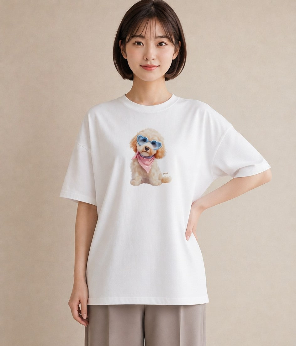 Tシャツ レディース トイプードル プードル 犬 いぬ イラスト 普段使い 休日 ペアコーデ 白T YMAZO