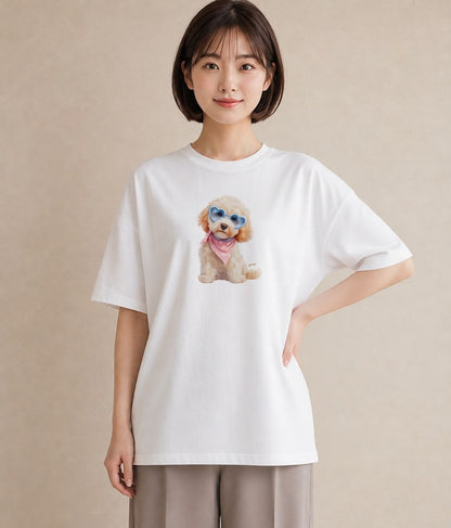 Tシャツ レディース トイプードル プードル 犬 いぬ イラスト 普段使い 休日 ペアコーデ 白T YMAZO