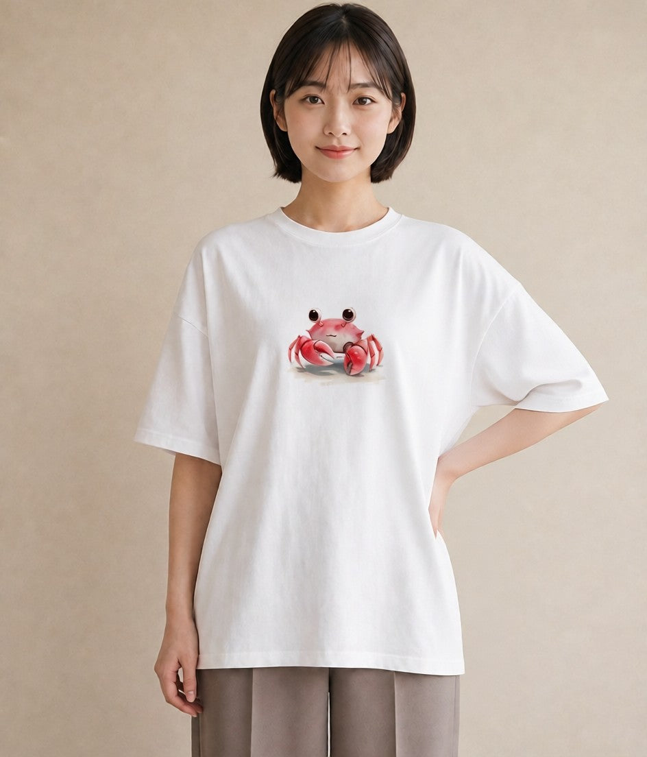 グラフィックTシャツ レディース ヤドカリ 海の生き物 海 イラスト ミニマル 自分用 ルームウェア 白T YMAZO