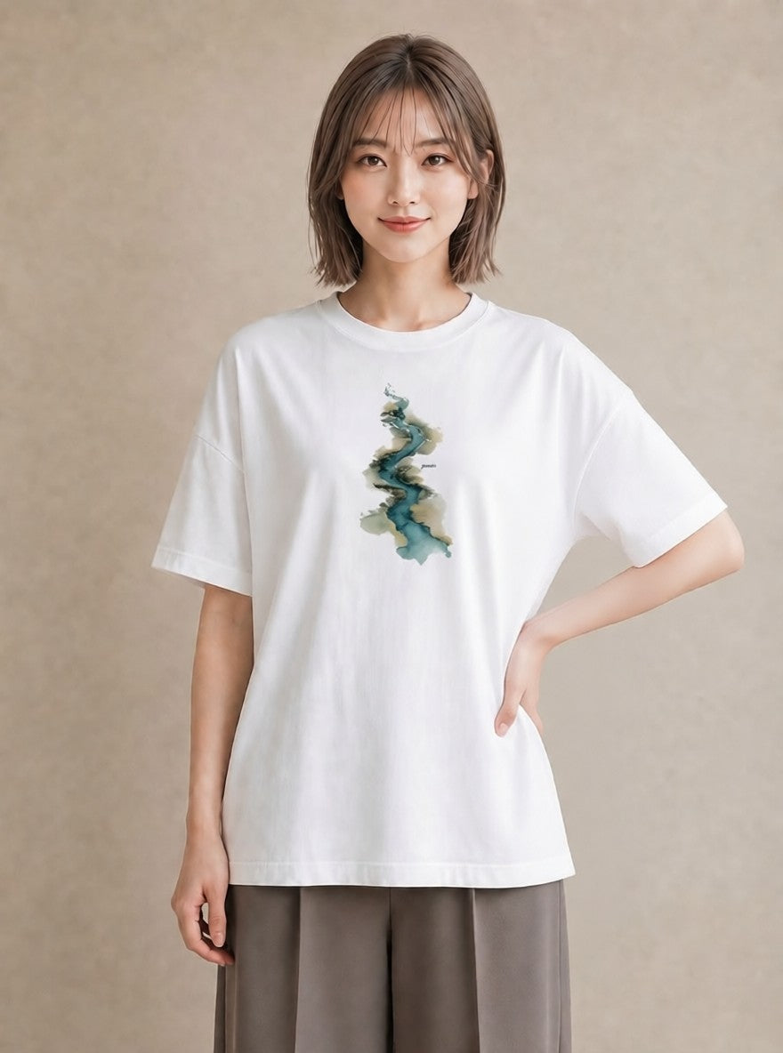 半袖Tシャツ レディース 波 星空 宇宙 イラスト シック 姉妹 送別ギフト 白T YMAZO