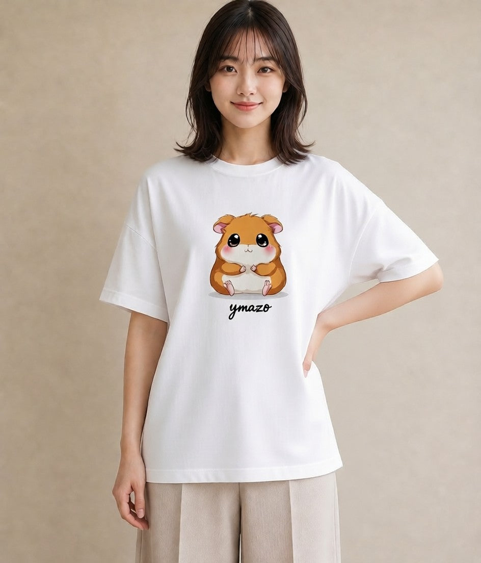 Tシャツ レディース ゴールデンハムスター ペット 動物 イラスト お洒落 帰省 ラフ 白T YMAZO