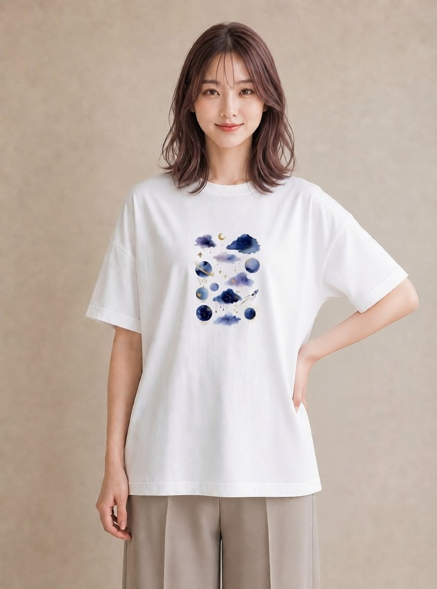 グラフィックTシャツ レディース 蟹座 星空 宇宙 イラスト カフェコーデ 旅行 母娘コーデ 白T YMAZO