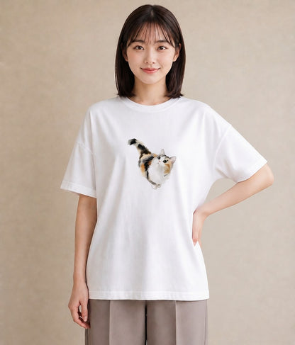 Tシャツ レディース アビシニアン 猫 ねこ イラスト 水彩風 春服 ミセス 白T YMAZO