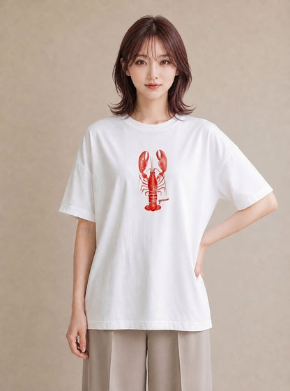 Tシャツ レディース ヤドカリ 海の生き物 海 イラスト ラフカジュアル ラフ レイヤード 白T YMAZO