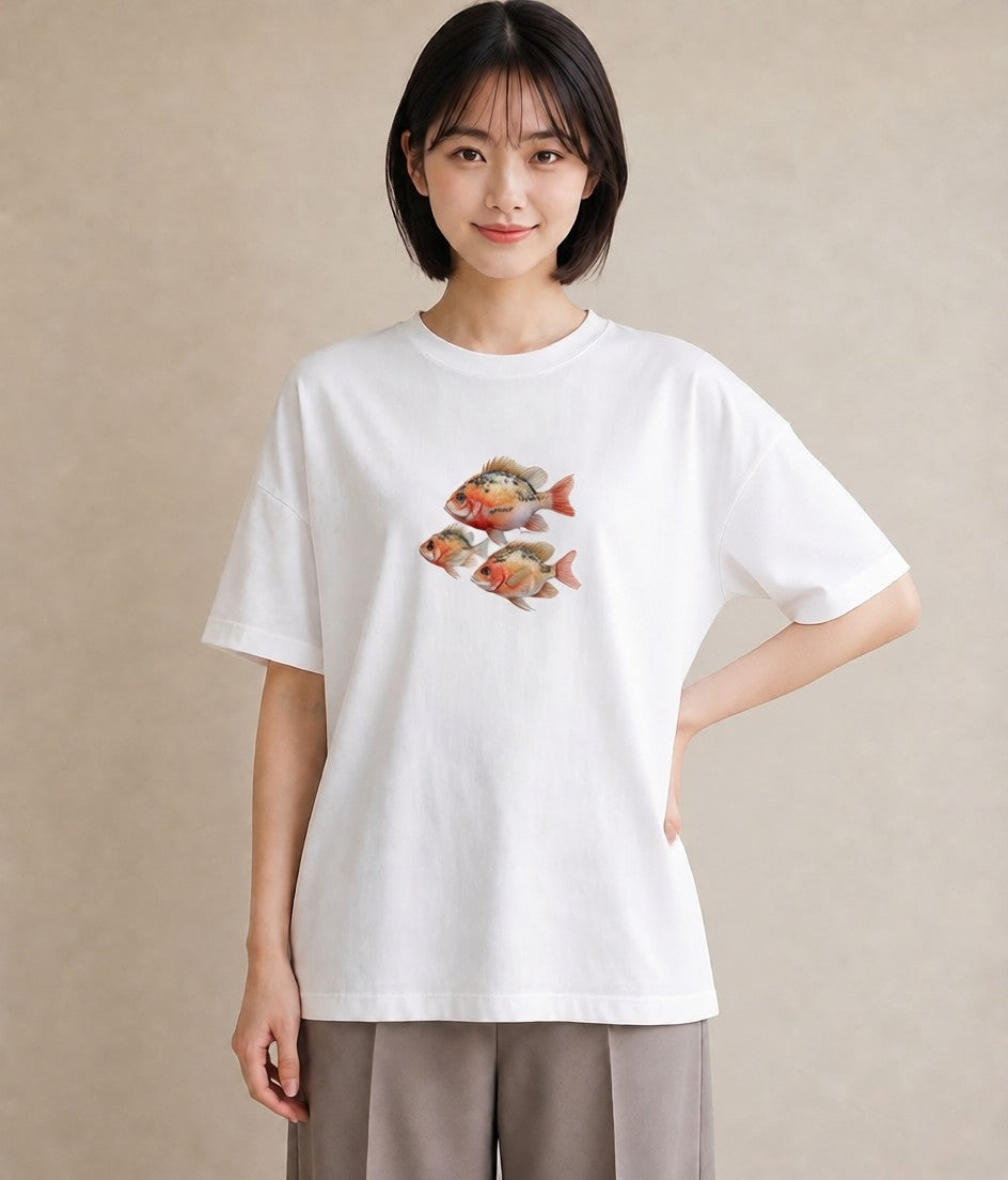 デザインTシャツ レディース らんちゅう ペット 動物 イラスト 抜け感 帰省 ラフ 白T YMAZO