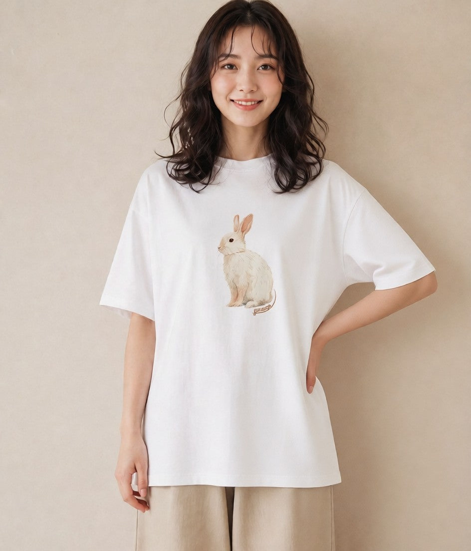プリントTシャツ レディース チンチラ ペット 動物 イラスト 休日 ペアコーデ 白T YMAZO