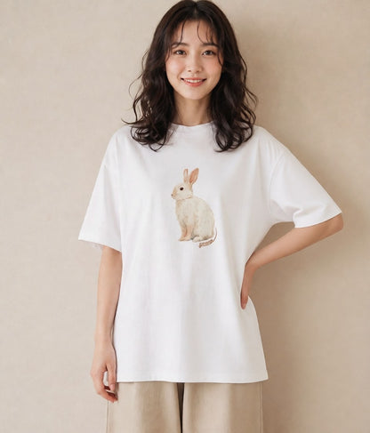 プリントTシャツ レディース チンチラ ペット 動物 イラスト 休日 ペアコーデ 白T YMAZO