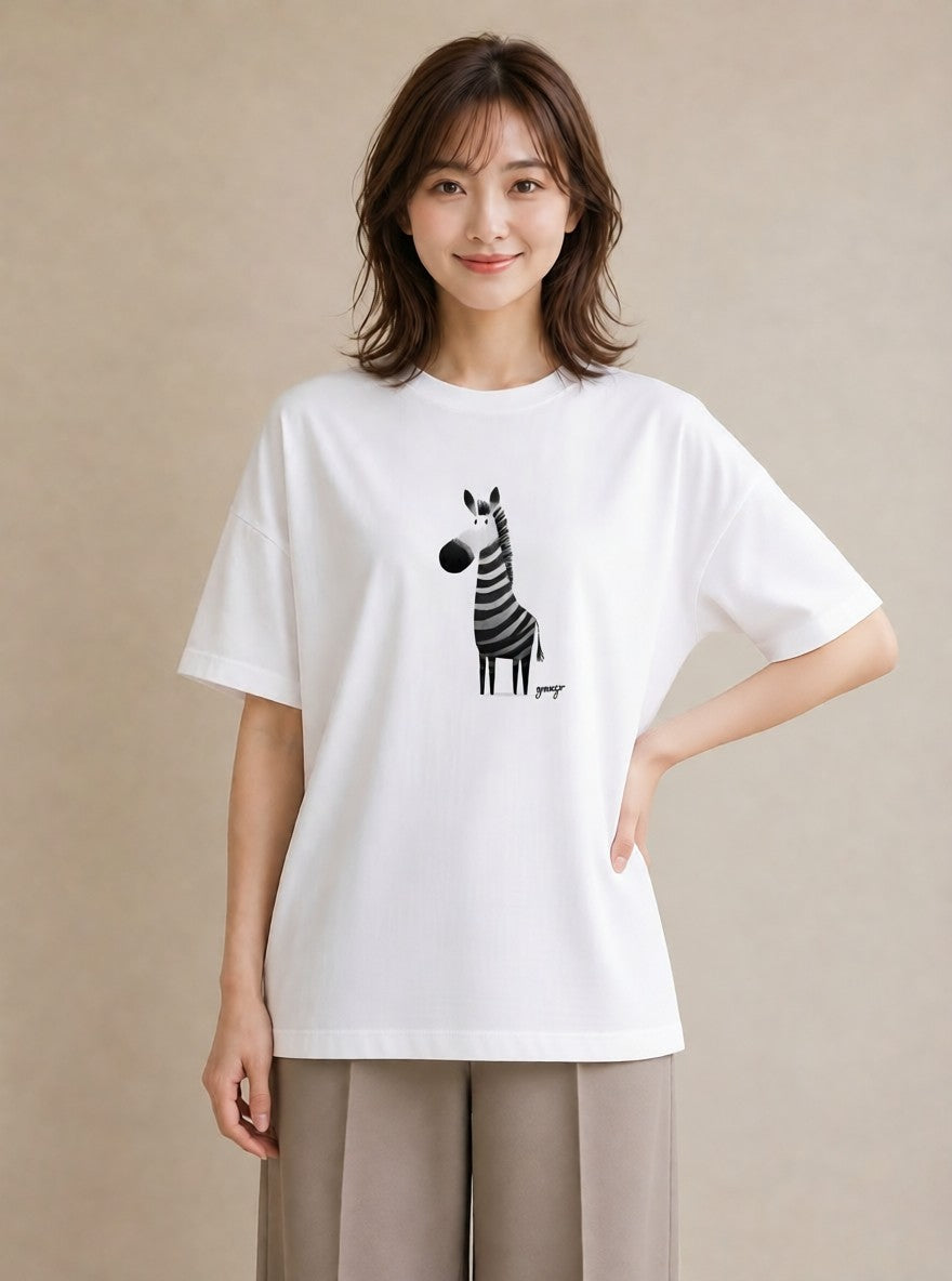 半袖Tシャツ レディース しまうま 動物 アニマル イラスト 個性的 春服 ミセス 白T YMAZO