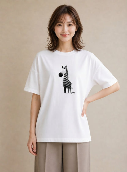 半袖Tシャツ レディース しまうま 動物 アニマル イラスト 個性的 春服 ミセス 白T YMAZO