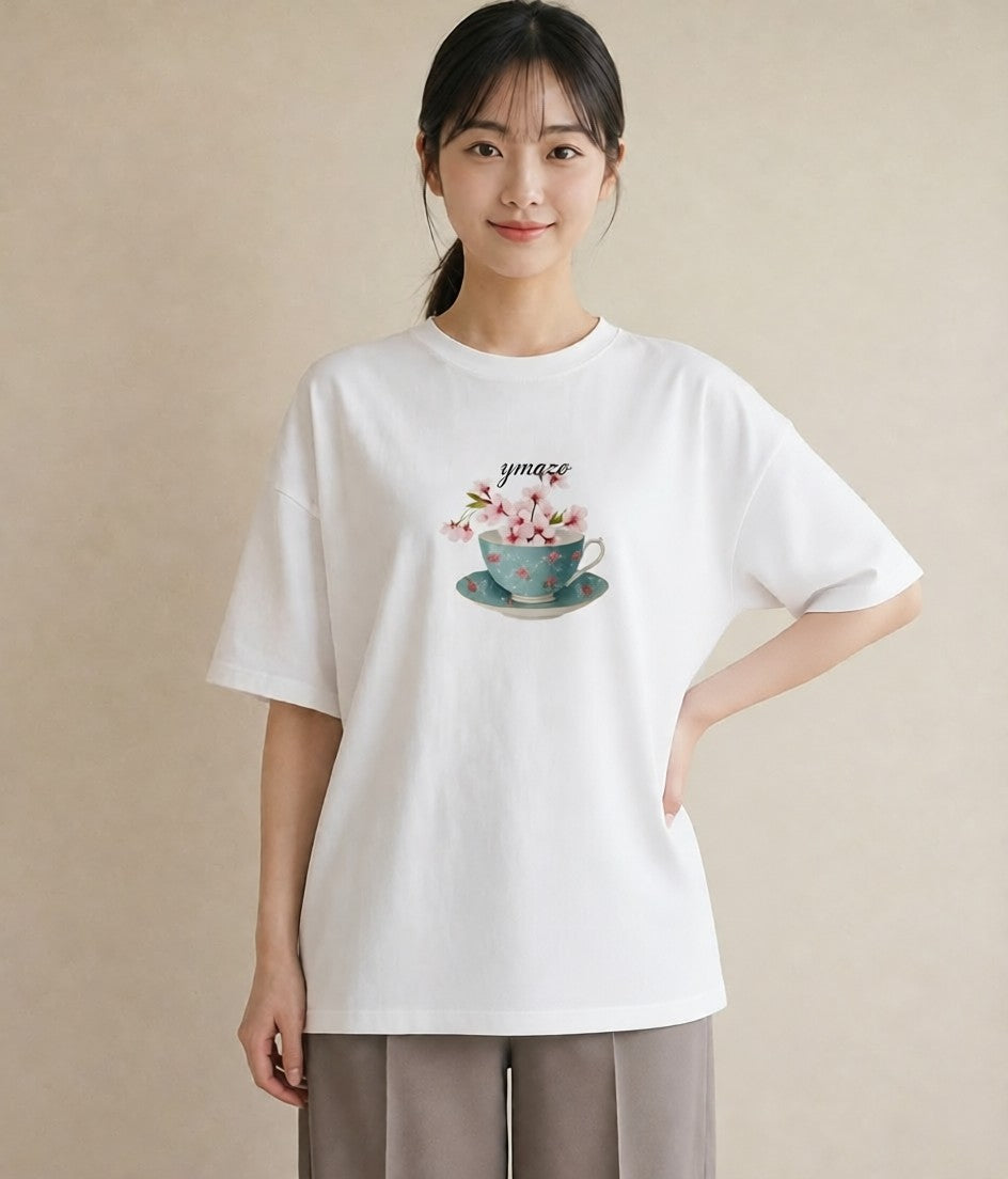プリントTシャツ レディース ハーブティー 食べ物 フード イラスト レトロ ギフト 母の日 白T YMAZO