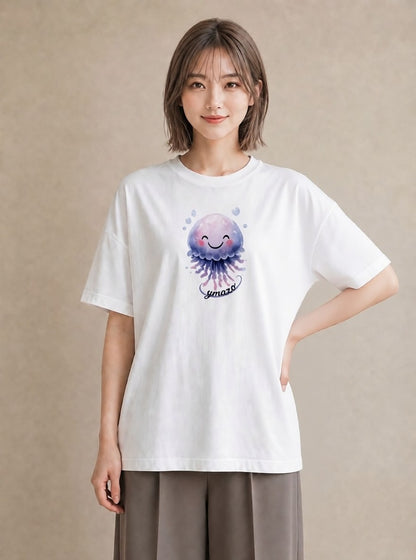 プリントTシャツ レディース くらげ クラゲ 海の生き物 海 イラスト ミニマル 夏コーデ 通学 白T YMAZO