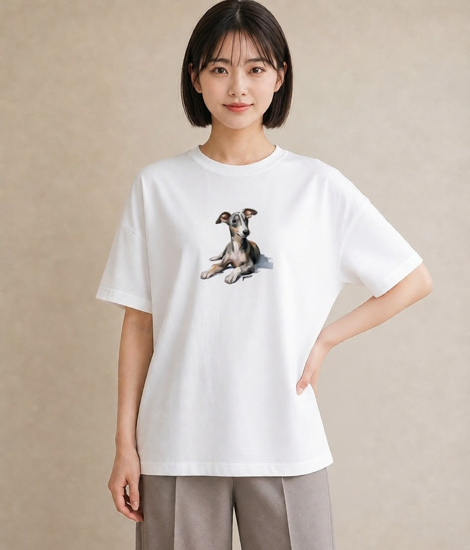 プリントTシャツ レディース イタリアングレーハウンド 犬 いぬ イラスト ユニーク ペアコーデ 秋コーデ 白T YMAZO