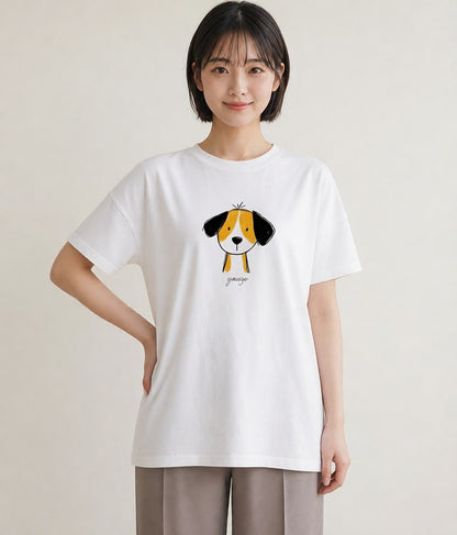 半袖Tシャツ レディース わんこ 犬 いぬ イラスト カジュアル 通勤 在宅 白T YMAZO