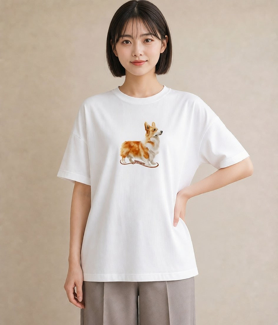 プリントTシャツ レディース ウェルシュコーギー コーギー 犬 いぬ イラスト ヴィンテージ風 おしゃれギフト 社会人 白T YMAZO