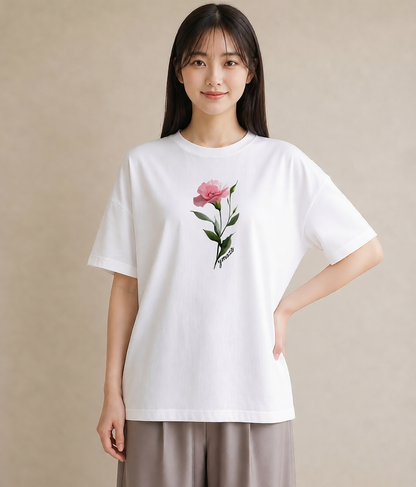 デザインTシャツ レディース カーネーション 花 花柄 イラスト 可愛い お出かけ 普段着 白T