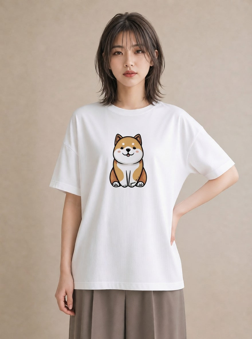 グラフィックTシャツ レディース 柴犬 しばいぬ 犬 いぬ イラスト ヴィンテージ風 ミセス 春コーデ 白T YMAZO