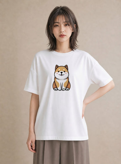 グラフィックTシャツ レディース 柴犬 しばいぬ 犬 いぬ イラスト ヴィンテージ風 ミセス 春コーデ 白T YMAZO