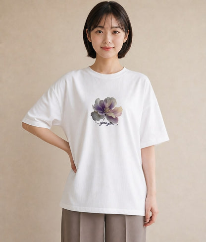 グラフィックTシャツ レディース コスモス 秋桜 花 花柄 イラスト カフェコーデ クリスマス 旅行 白T
