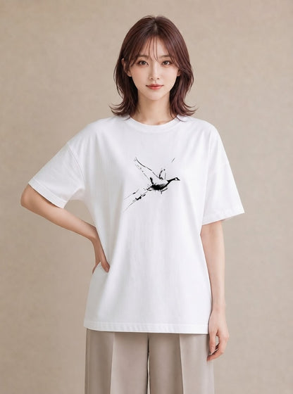 半袖Tシャツ レディース 折り鶴 折り紙 ナチュラル アンティーク イラスト ガーリー ホワイトデー 春服 白T YMAZO