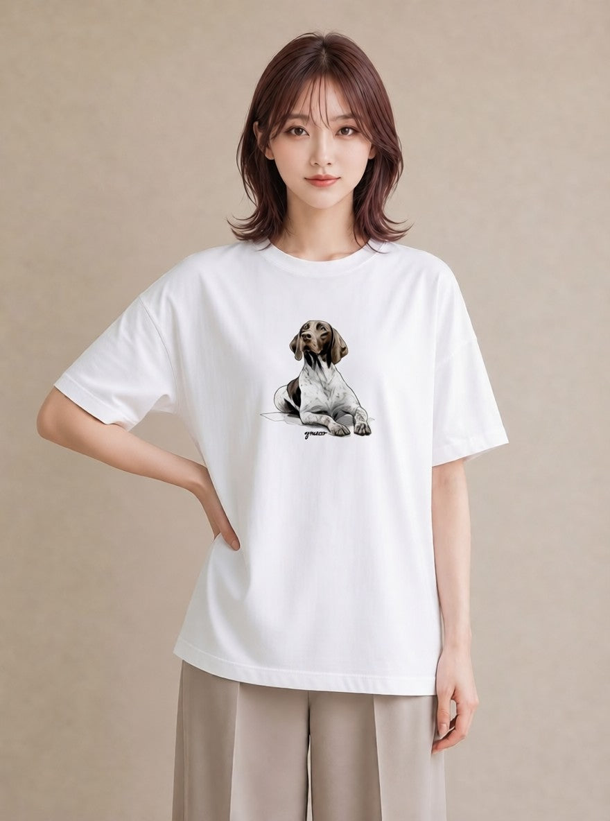 デザインTシャツ レディース 老犬 犬 いぬ イラスト 可愛い ラフ レイヤード 白T YMAZO