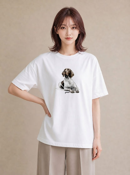 デザインTシャツ レディース 老犬 犬 いぬ イラスト 可愛い ラフ レイヤード 白T YMAZO