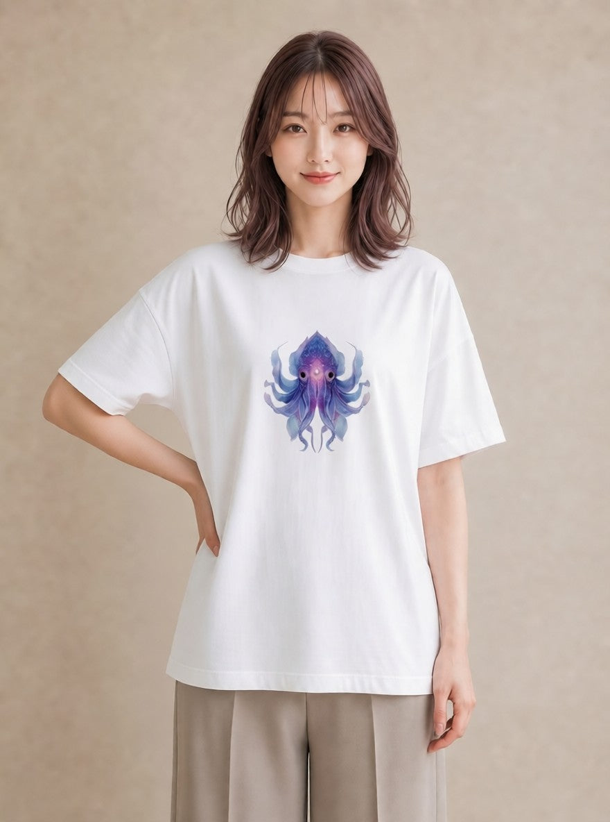 グラフィックTシャツ レディース タコ 海の生き物 海 イラスト ヴィンテージ風 ラフ レイヤード 白T YMAZO