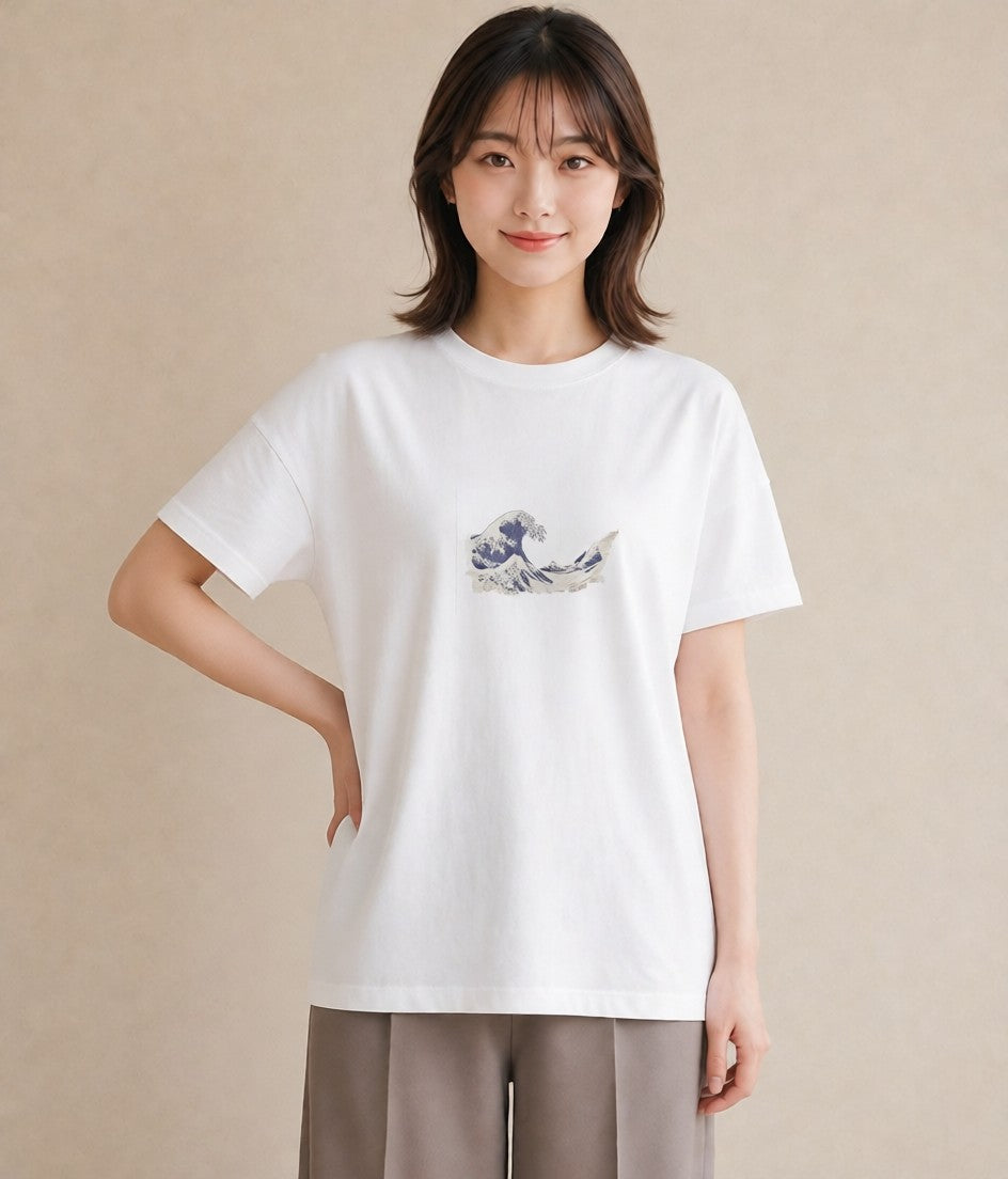 プリントTシャツ レディース 海 星空 宇宙 イラスト 韓国風 ラフ レイヤード 白T YMAZO