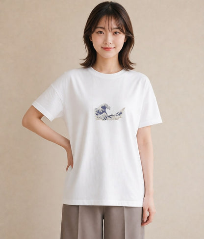 プリントTシャツ レディース 海 星空 宇宙 イラスト 韓国風 ラフ レイヤード 白T YMAZO