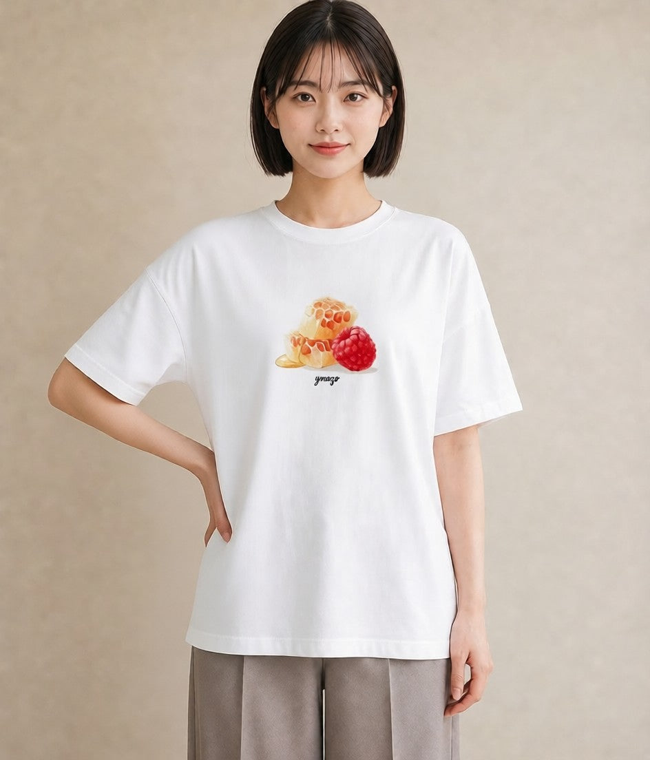 プリントTシャツ レディース はちみつ 食べ物 フード イラスト 抜け感 社会人 女性 白T YMAZO