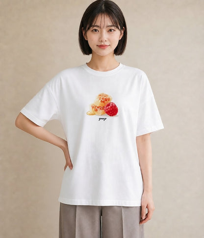 プリントTシャツ レディース はちみつ 食べ物 フード イラスト 抜け感 社会人 女性 白T YMAZO