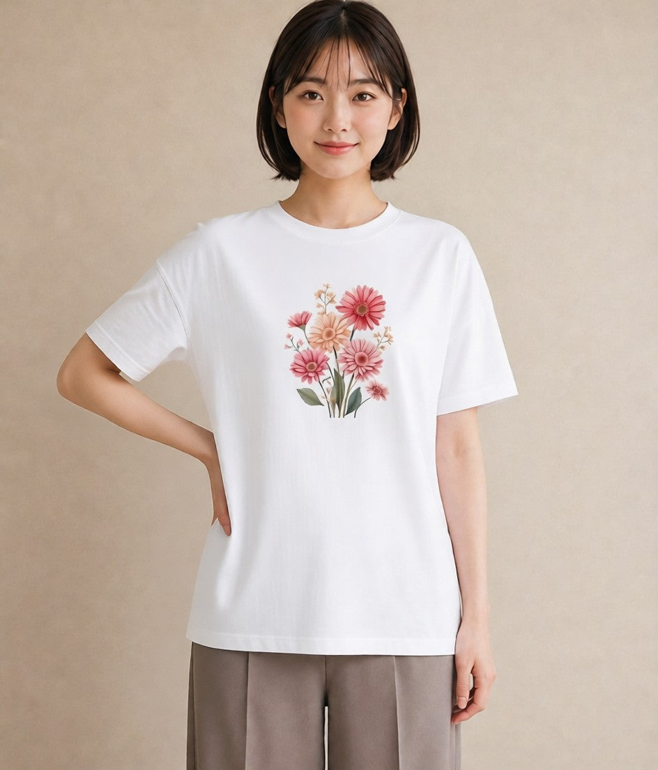 プリントTシャツ レディース マーガレット 花 花柄 イラスト ラフ 休日 ペアコーデ 白T YMAZO