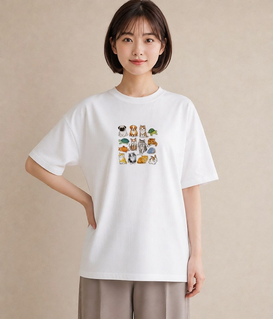 プリントTシャツ レディース パグ 犬 いぬ イラスト ヴィンテージ風 ギフト 母の日 白T YMAZO