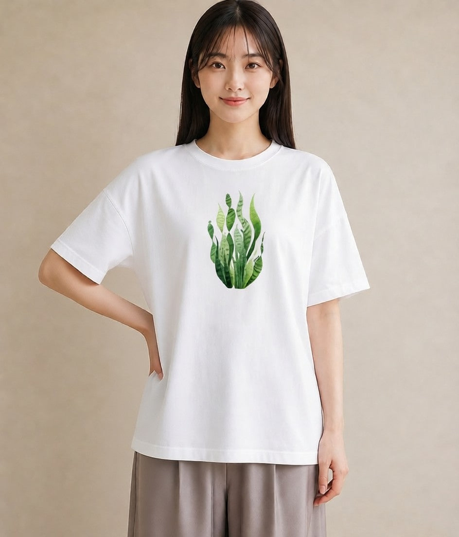 デザインTシャツ レディース 芝生 植物 ボタニカル イラスト ニュアンス 散歩 お出かけ 白T YMAZO