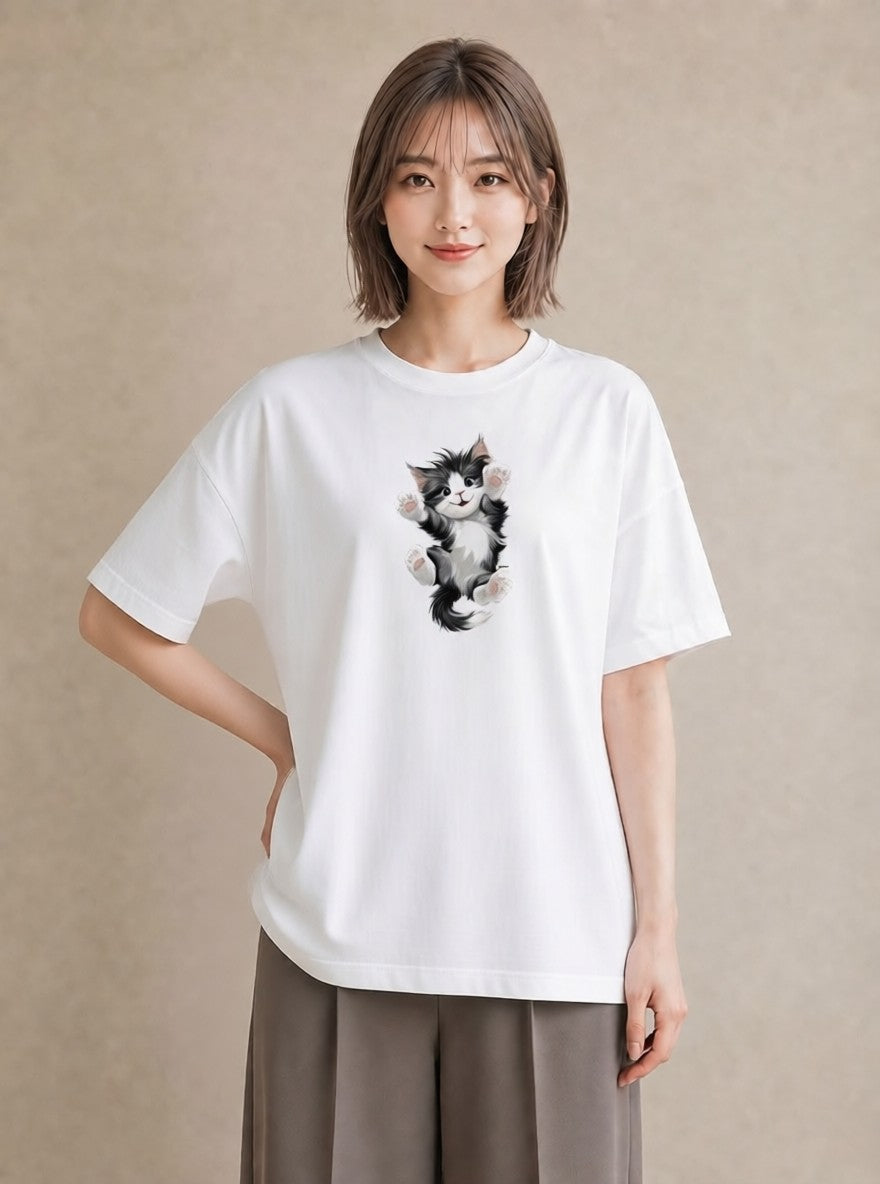 グラフィックTシャツ レディース 靴下猫 猫 ねこ イラスト カジュアル 20代 カジュアルコーデ 白T YMAZO