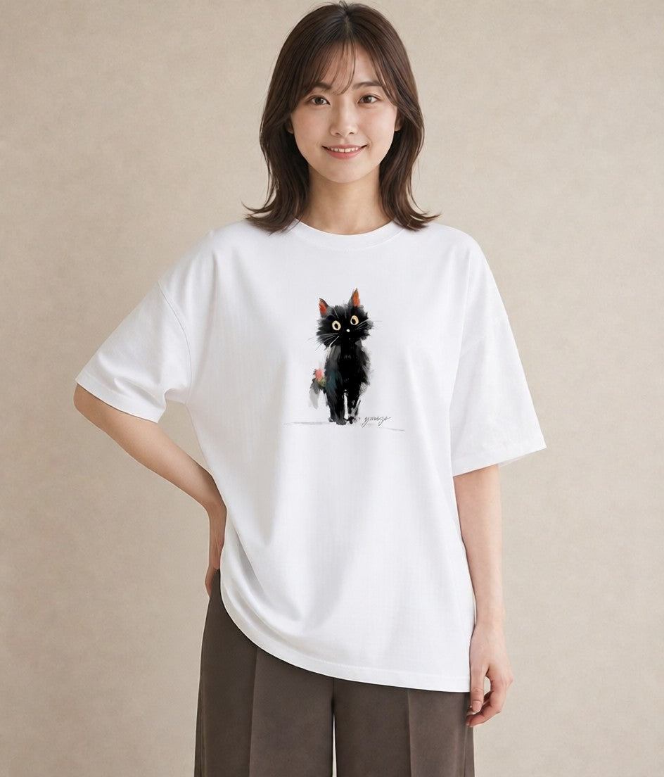 Tシャツ レディース ロシアンブルー 猫 ねこ イラスト 抜け感 ミセス 春コーデ 白T YMAZO