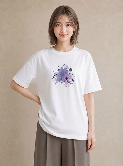 Tシャツ レディース スター 星空 宇宙 イラスト フェミニン お出かけ 普段着 白T YMAZO