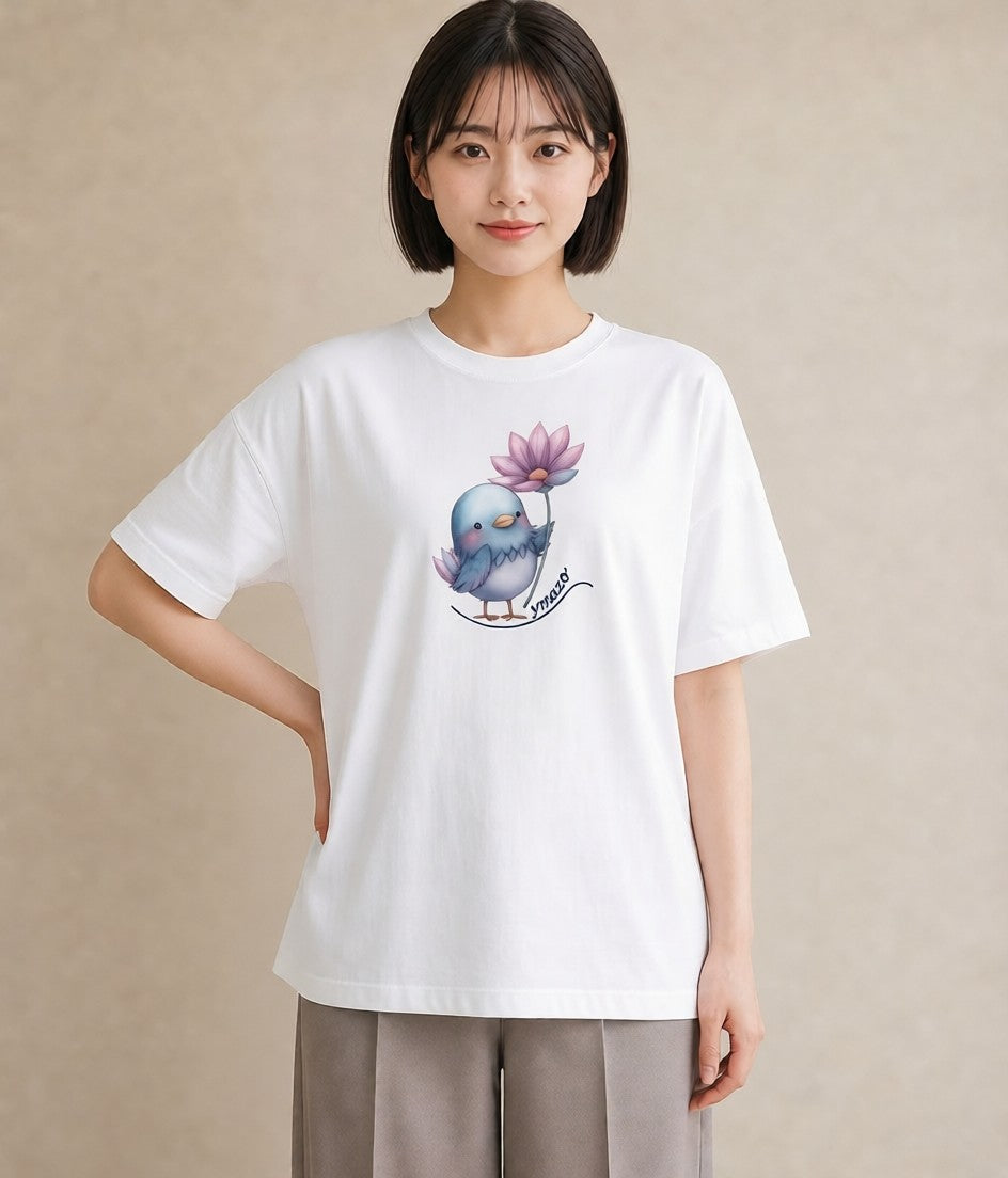 プリントTシャツ レディース 文鳥 ペット 動物 イラスト 淡色 秋コーデ おしゃれギフト 白T YMAZO
