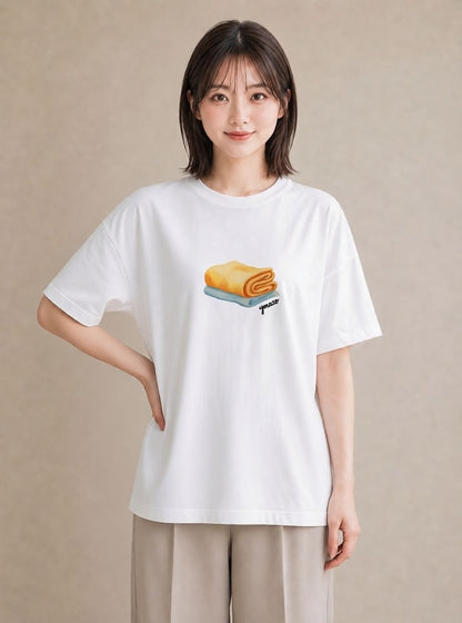 Tシャツ レディース クロワッサン 食べ物 フード イラスト 個性的 ミセス 春コーデ 白T YMAZO