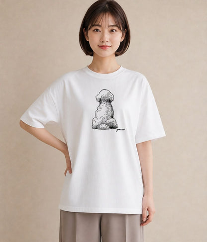 プリントTシャツ レディース ビションフリーゼ 犬 いぬ イラスト 水彩風 カジュアルコーデ 買い物 白T YMAZO