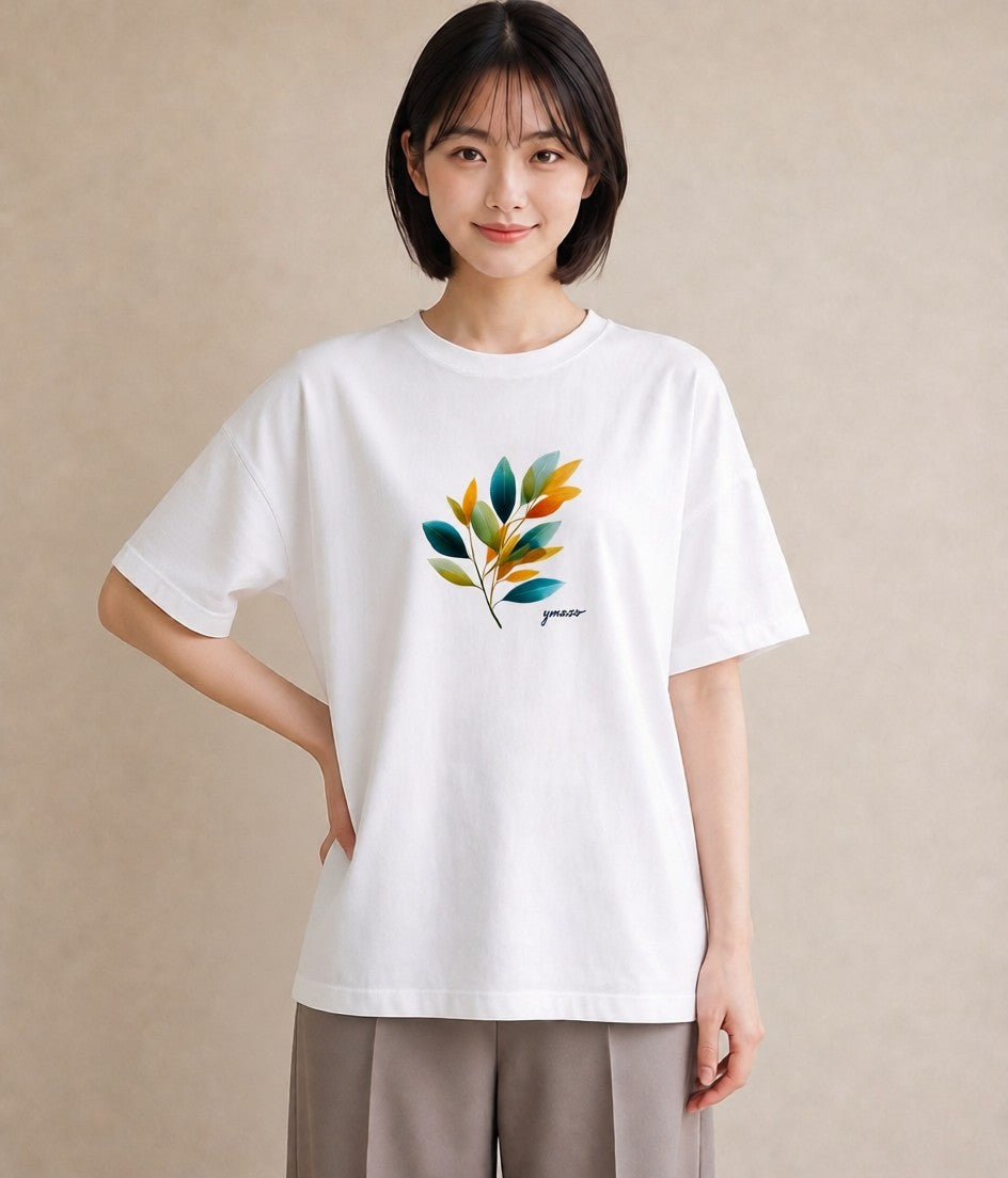 半袖Tシャツ レディース ボタニカル 植物 イラスト 個性的 ホワイトデー 春服 白T YMAZO
