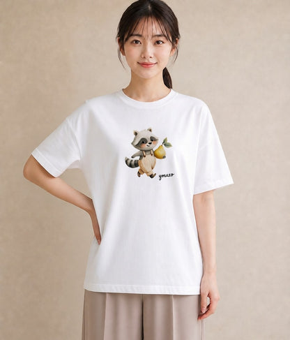プリントTシャツ レディース たぬき 動物 アニマル イラスト 抜け感 デート 帰省 白T YMAZO
