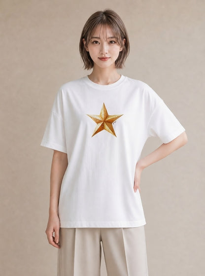 デザインTシャツ レディース スター 星空 宇宙 イラスト 水彩風 デイリーウェア 休日 白T YMAZO