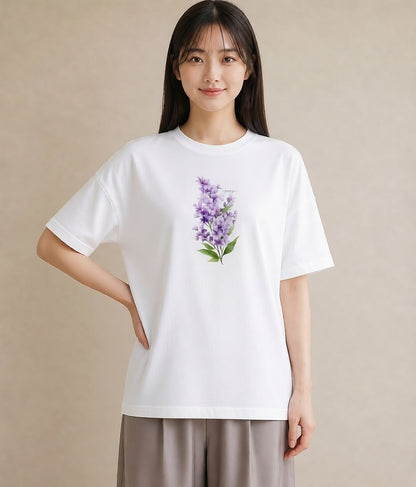プリントTシャツ レディース ラベンダー 花 花柄 イラスト ラフカジュアル 友達ギフト 部屋着 白T YMAZO