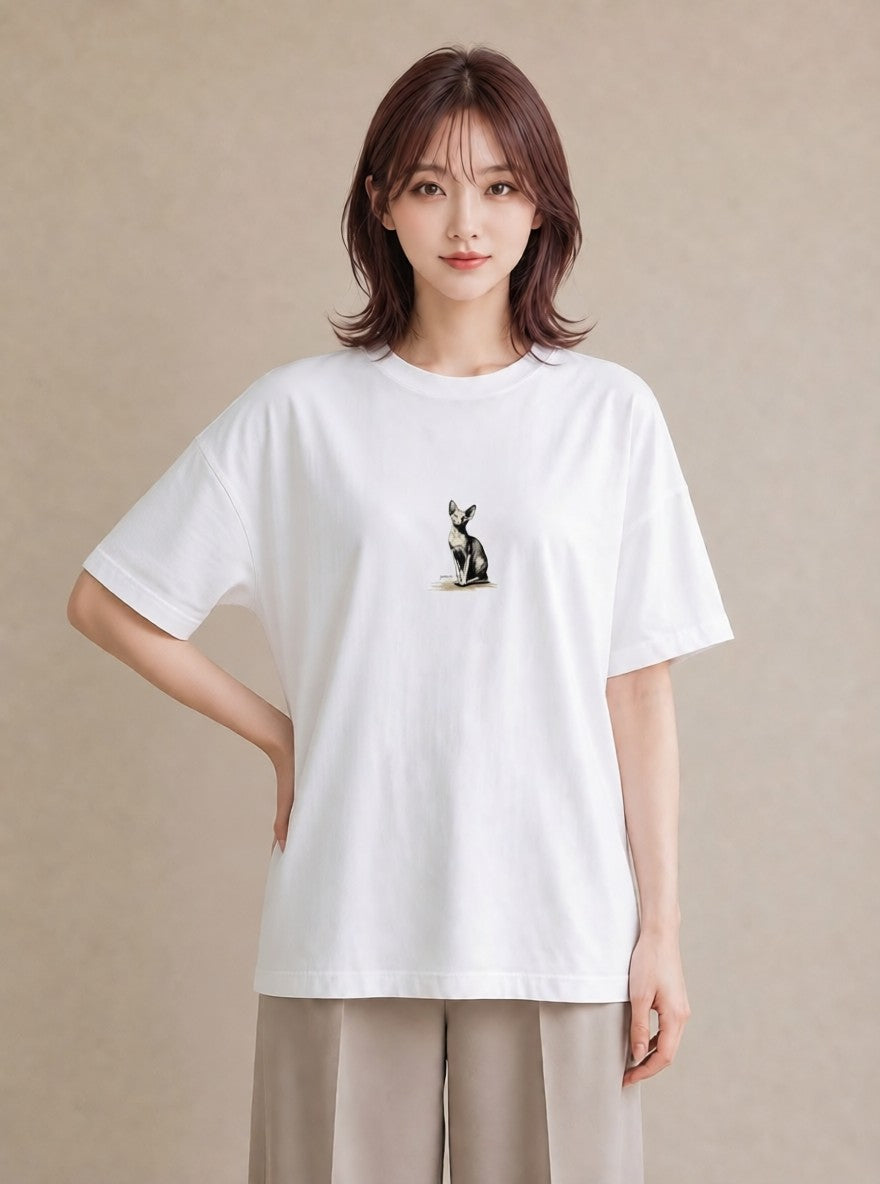 Tシャツ レディース スフィンクス 猫 ねこ イラスト お洒落 女性向けギフト 散歩 白T YMAZO